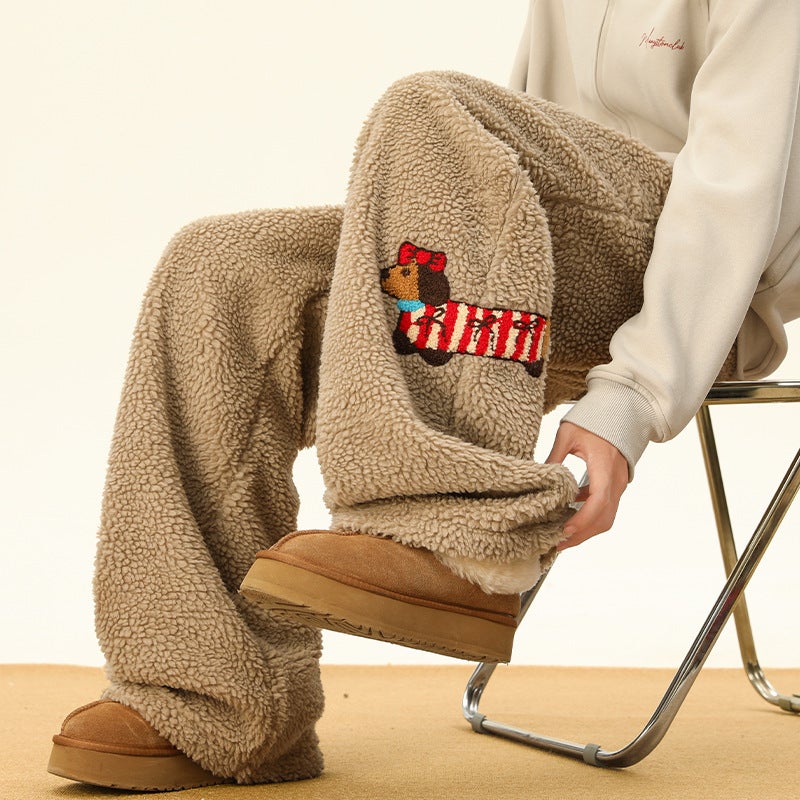 Dachshund Lamb Fleece Northeast Winter Cotton Pants Men'S Winter Thickened Warm Cold-Proof Pants Lazy Style Casual Pants - Image 2